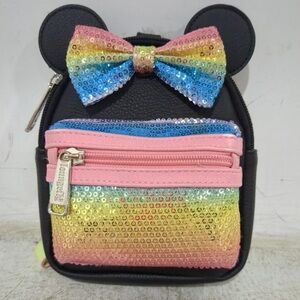 Disney Parks Loungefly Rainbow Sequin Mini Wristlet Bag